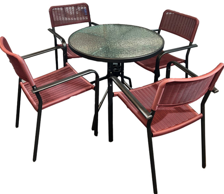 Stalowy okrągły stół ze szkła K / D i plastikowe wiklinowe krzesła do jadalni 5