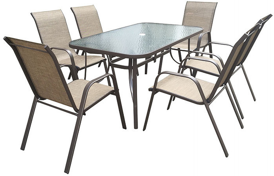 Stalowy stół ogrodowy P Leg Garden i krzesła do układania w stos Txetilene 7 zestaw